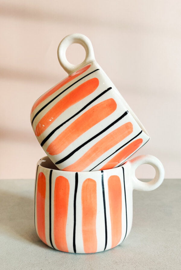 Handmade ceramic striped mug