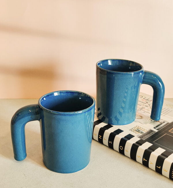 Blue bliss comfort mug - ceramic handmade mug with long handle