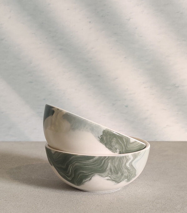 Handcrafted Fine porcelain katori or dessert bowl in sage green