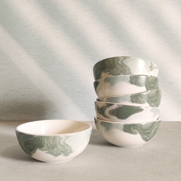 Handcrafted Fine porcelain katori or dessert bowl in sage green