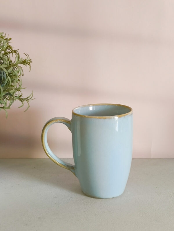 Handmade ceramic tall coffee mug in blue