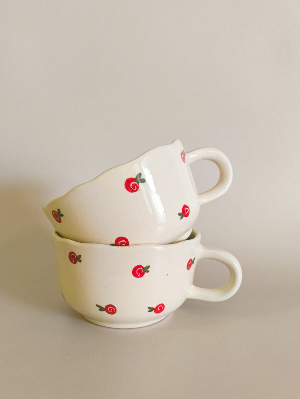 Handmade ceramic cherry broad mug or soup mug