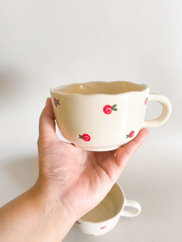 Handmade ceramic cherry broad mug or soup mug