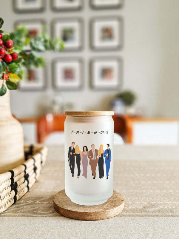 Personalised printed glass can tumbler with lid and straw