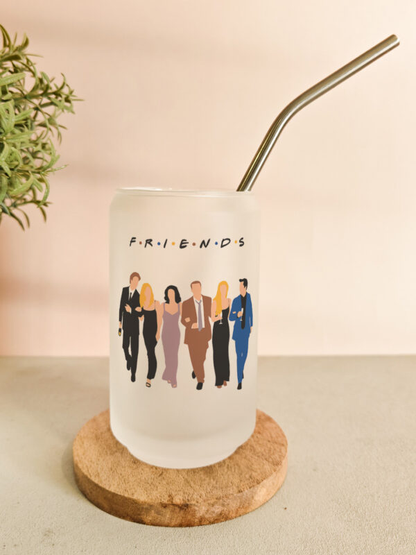 Personalised printed glass can tumbler with lid and straw