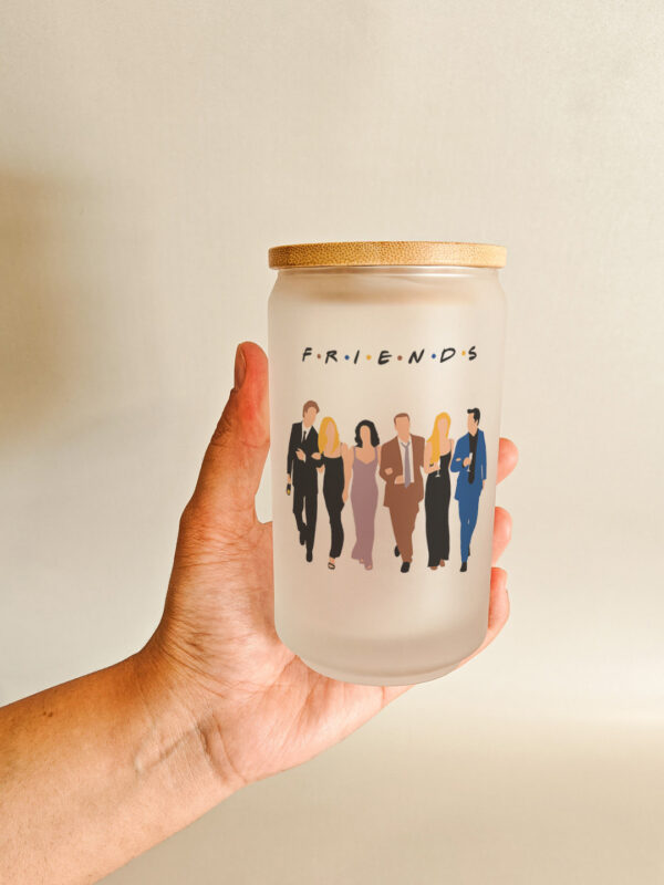 Personalised printed glass can tumbler with lid and straw