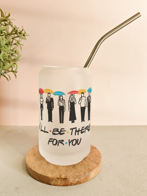 Personalised printed glass can tumbler with bamboo lid and steel straw