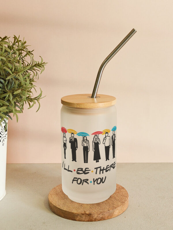 Personalised printed glass can tumbler with bamboo lid and steel straw