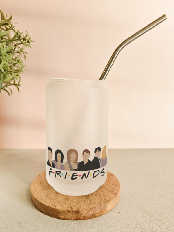 Personalised printed glass can tumbler with bamboo lid and steel straw