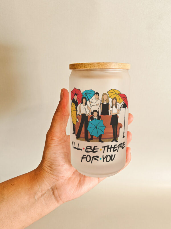 Personalised printed glass can tumbler with bamboo lid and steel straw