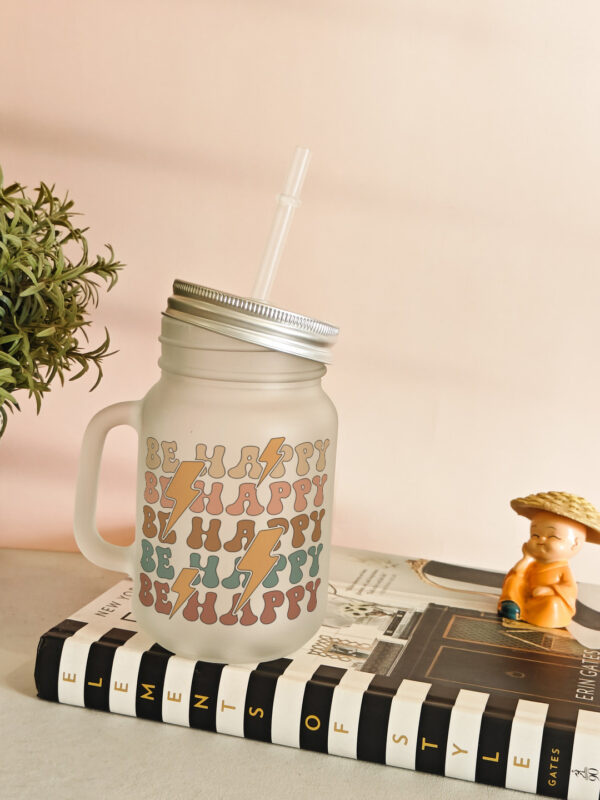 Personalised printed glass mason jar sipper with lid and straw