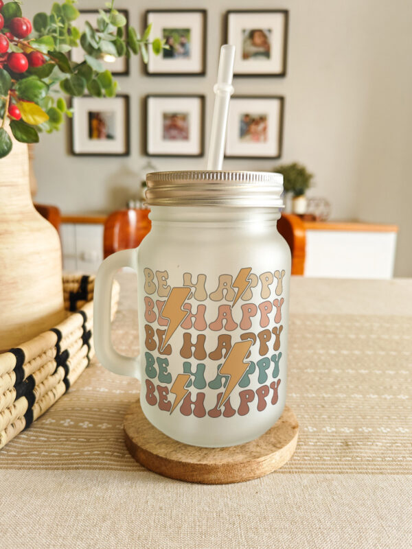 Personalised printed glass mason jar sipper with lid and straw